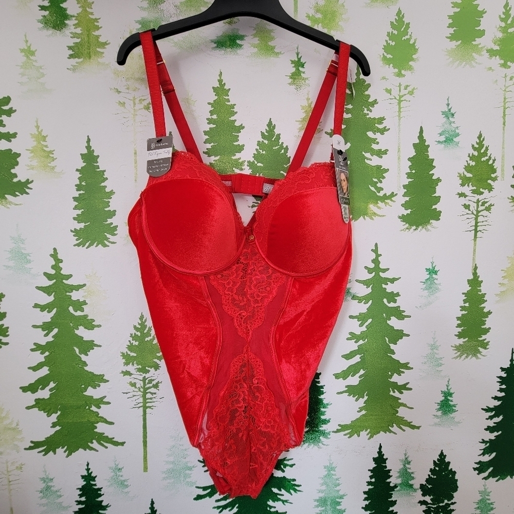 New Red Velvet Lace Bodysuit TeddyBy Daisy Fuentes.